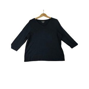 L.L. Bean V neck 3/4 Sleeve Shirt sz XL Black